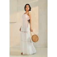 SHOULDER TIE SCALLOP MAXI DRESS