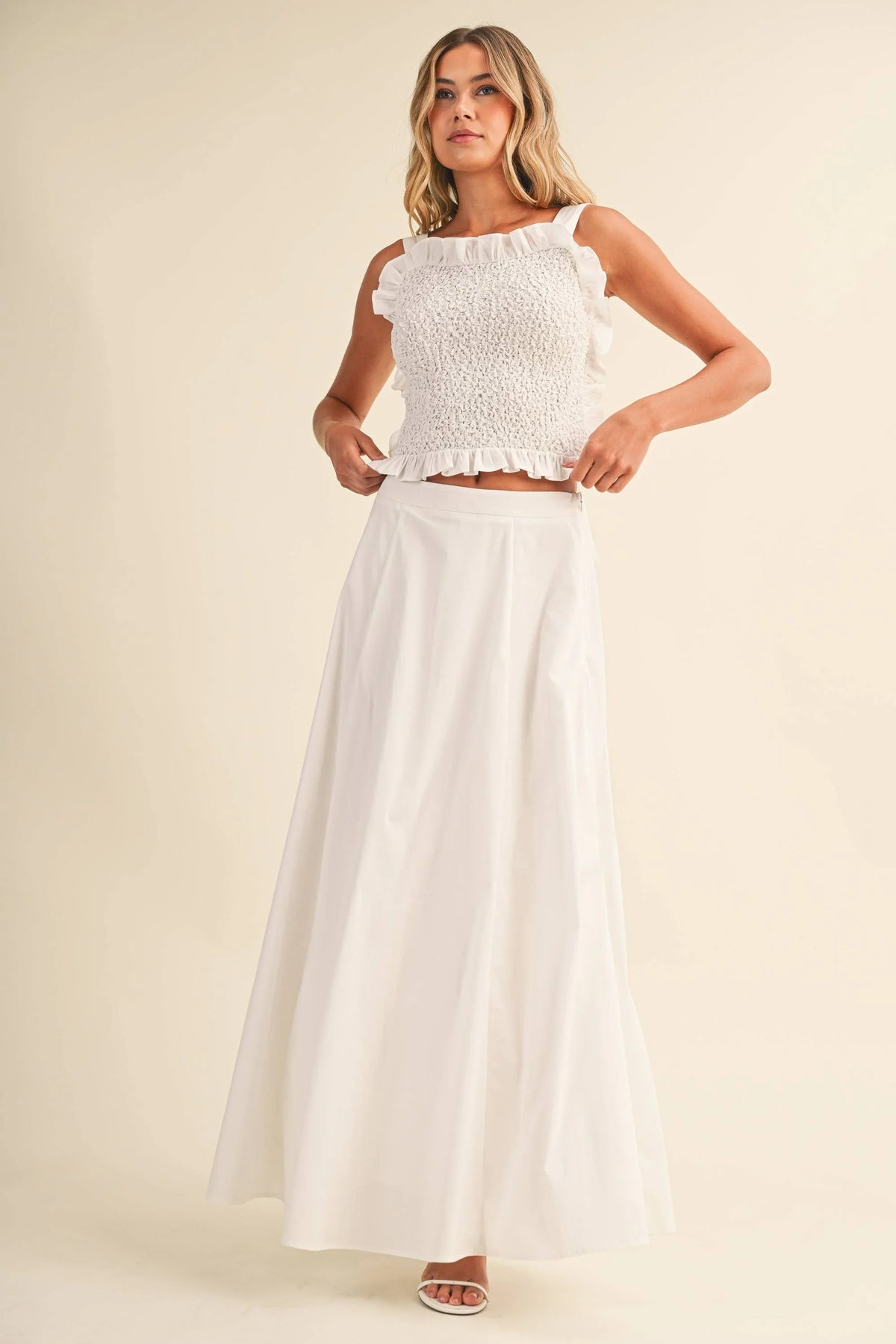 SMOCKING BACK TIED TOP AND A LINE MAXI SKIRT SET