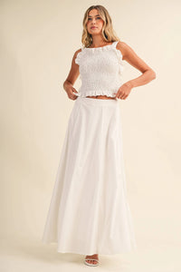 SMOCKING BACK TIED TOP AND A LINE MAXI SKIRT SET