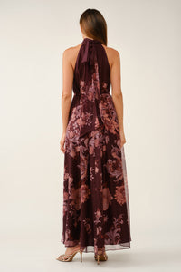 Elegant Floral Mock Halter Maxi Dress