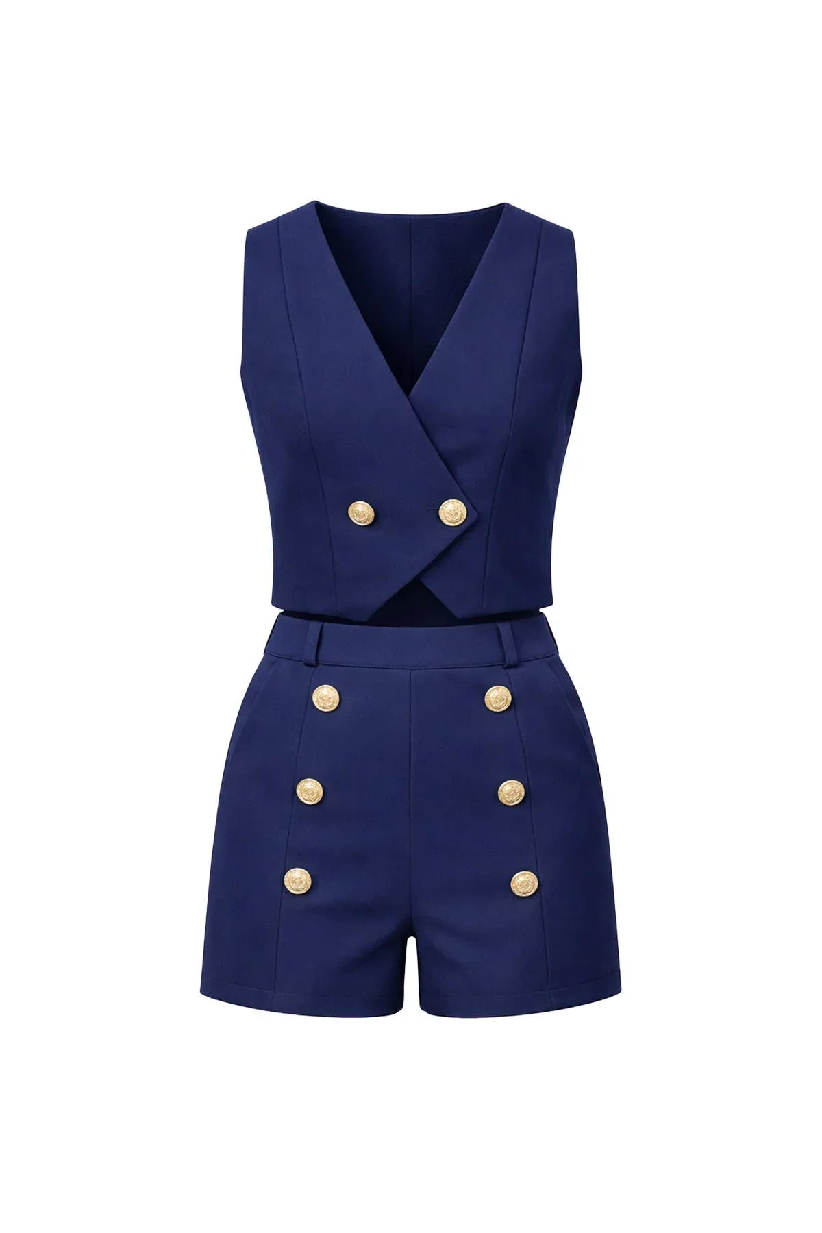 Woven Double Breasted Vest & Shorts Set