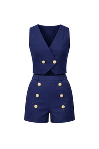 Woven Double Breasted Vest & Shorts Set
