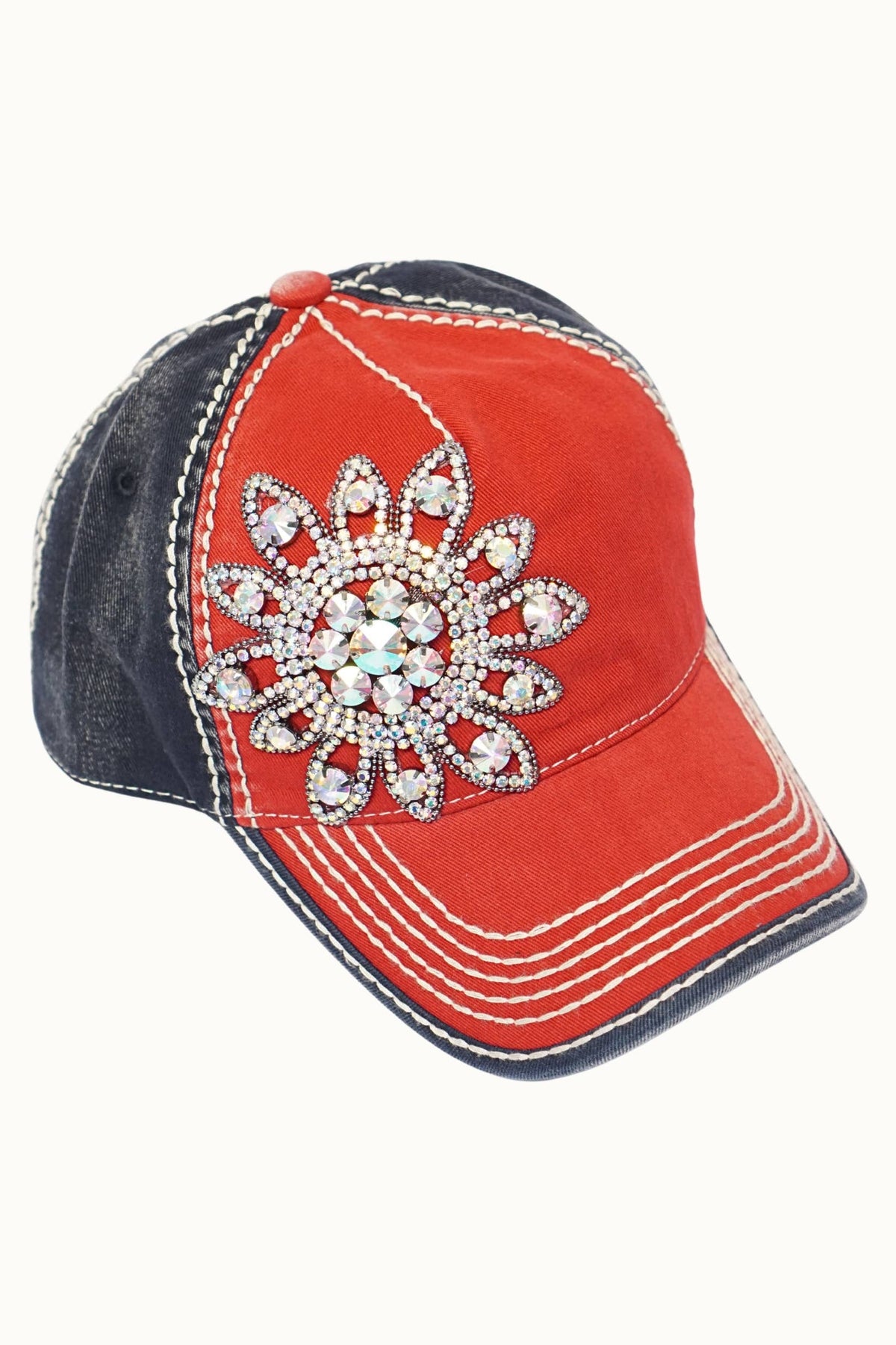 Sunflower Bejeweled Glitz USA Cap – Red White Blue Adjustable