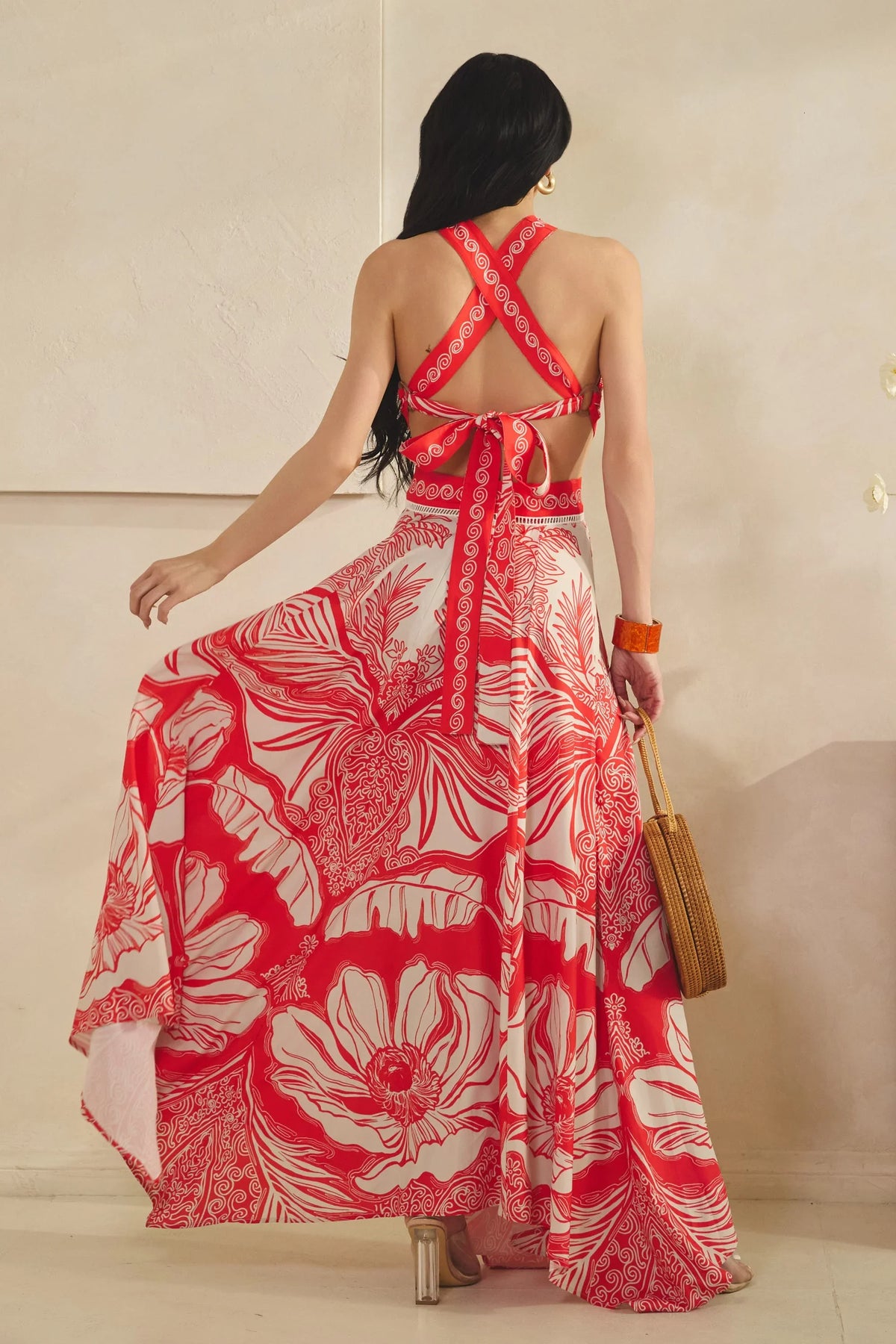 HALTER MAXI DRESS WITH UNEVEN HEM