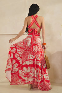 HALTER MAXI DRESS WITH UNEVEN HEM