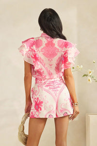 Ruffle Detail Blouse With Short Pants Set