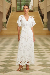 Light Blue Laser-Cut Top & Maxi Skirt Set