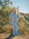 Embroidered Stitch Slit Denim Maxi Skirt
