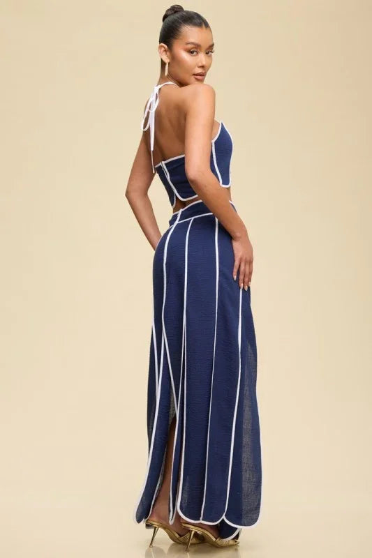 Piping Detail Skirt Set