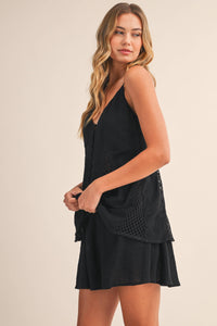 LINEN LAYERED TWO PIECE SET WITH FISHNET