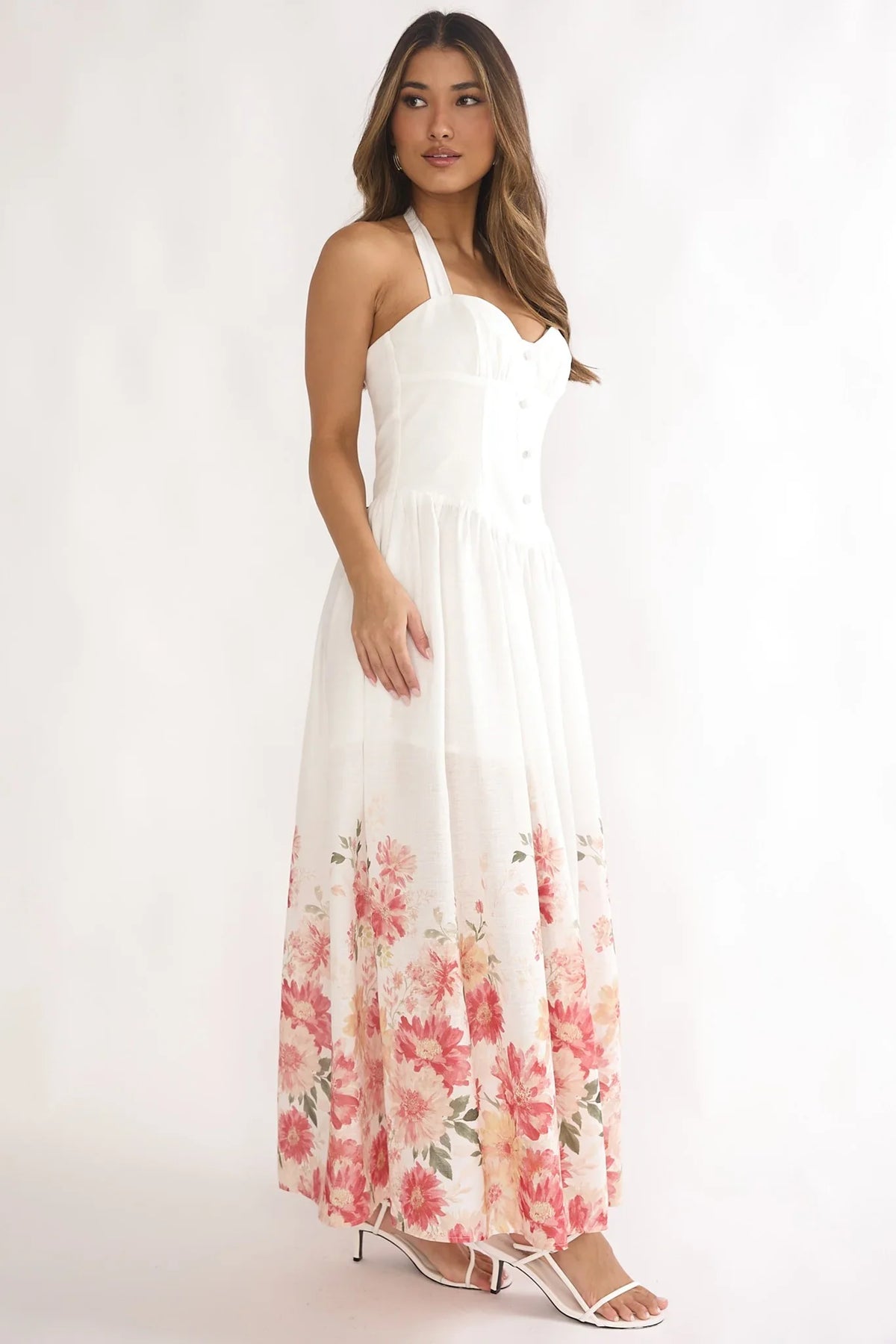 Sweetheart Halter Corset Floral Maxi Dress