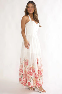Sweetheart Halter Corset Floral Maxi Dress