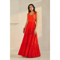 SHOULDER TIE SCALLOP MAXI DRESS
