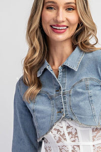 2PC MINI CROP STRETCH DENIM JACKET AND MINI SKIRTSET - PRIVILEGE 