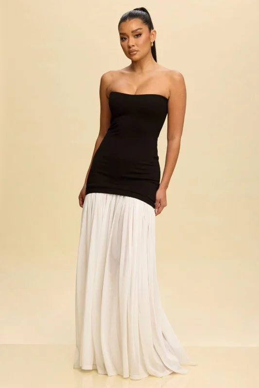 Tube Maxi Dress  Shirred Chiffon BOTTOM DELIGHT PRIVILEGE