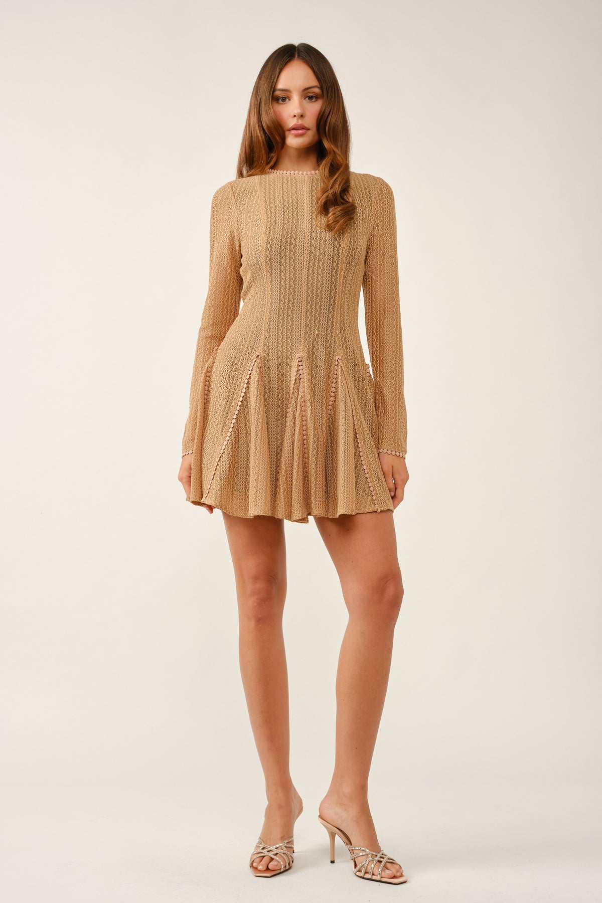 Pom-pom Lace Trim Flare Mini Dress knit