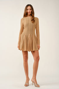 Pom-pom Lace Trim Flare Mini Dress knit