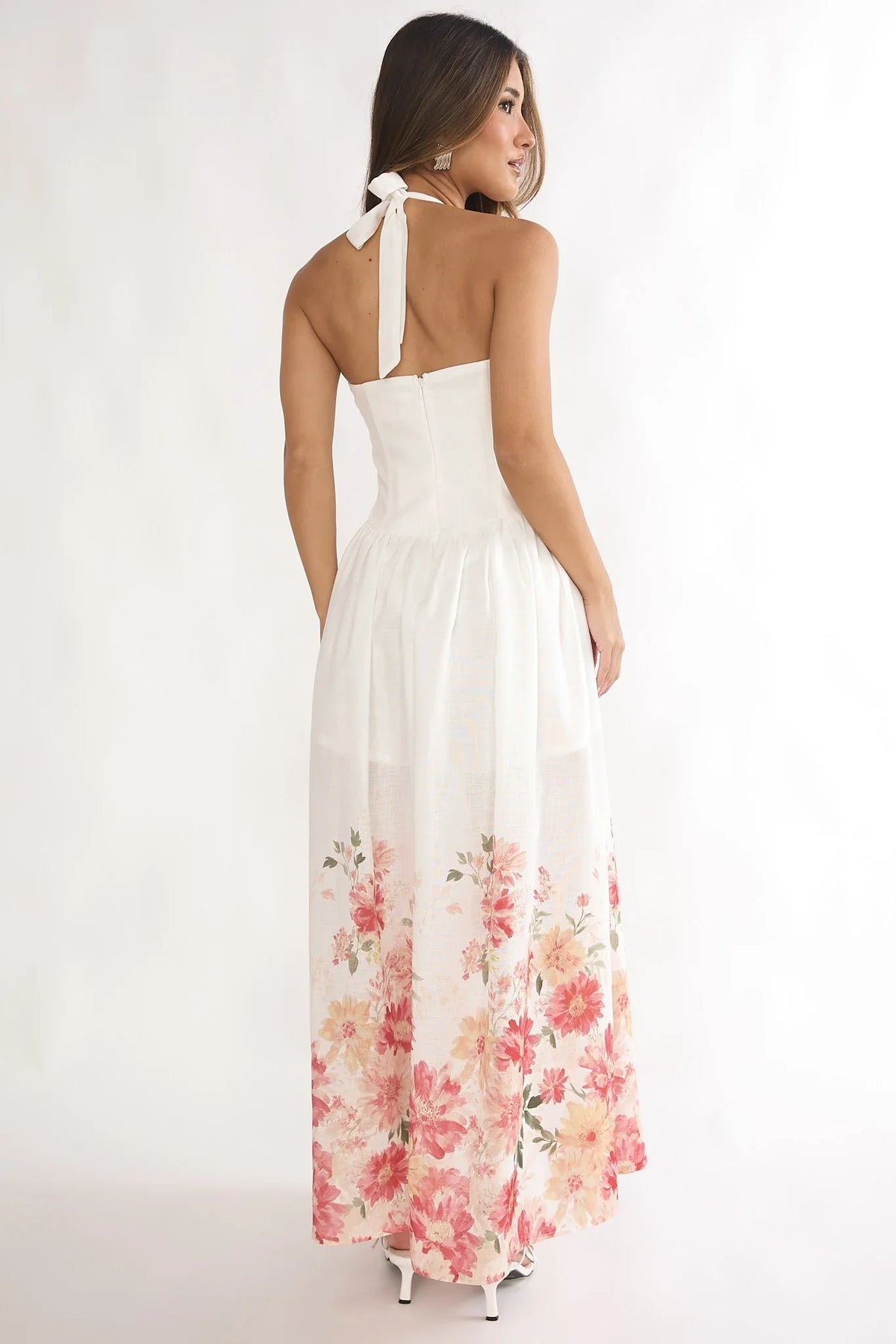 Sweetheart Halter Corset Floral Maxi Dress