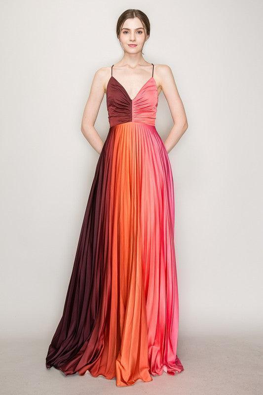 pleated ombre maxi dress satin back cut out Small Colour:Ink Pair this versatile piece Girl Sleeper Green Quinceanera Dresses Gold