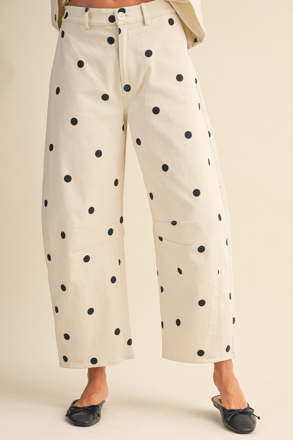 Polka Dot Strapless Peplum Top & Barrel Pants Set
