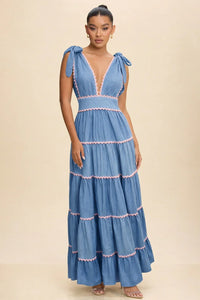 Scalloped Denim Trim Maxi Dress