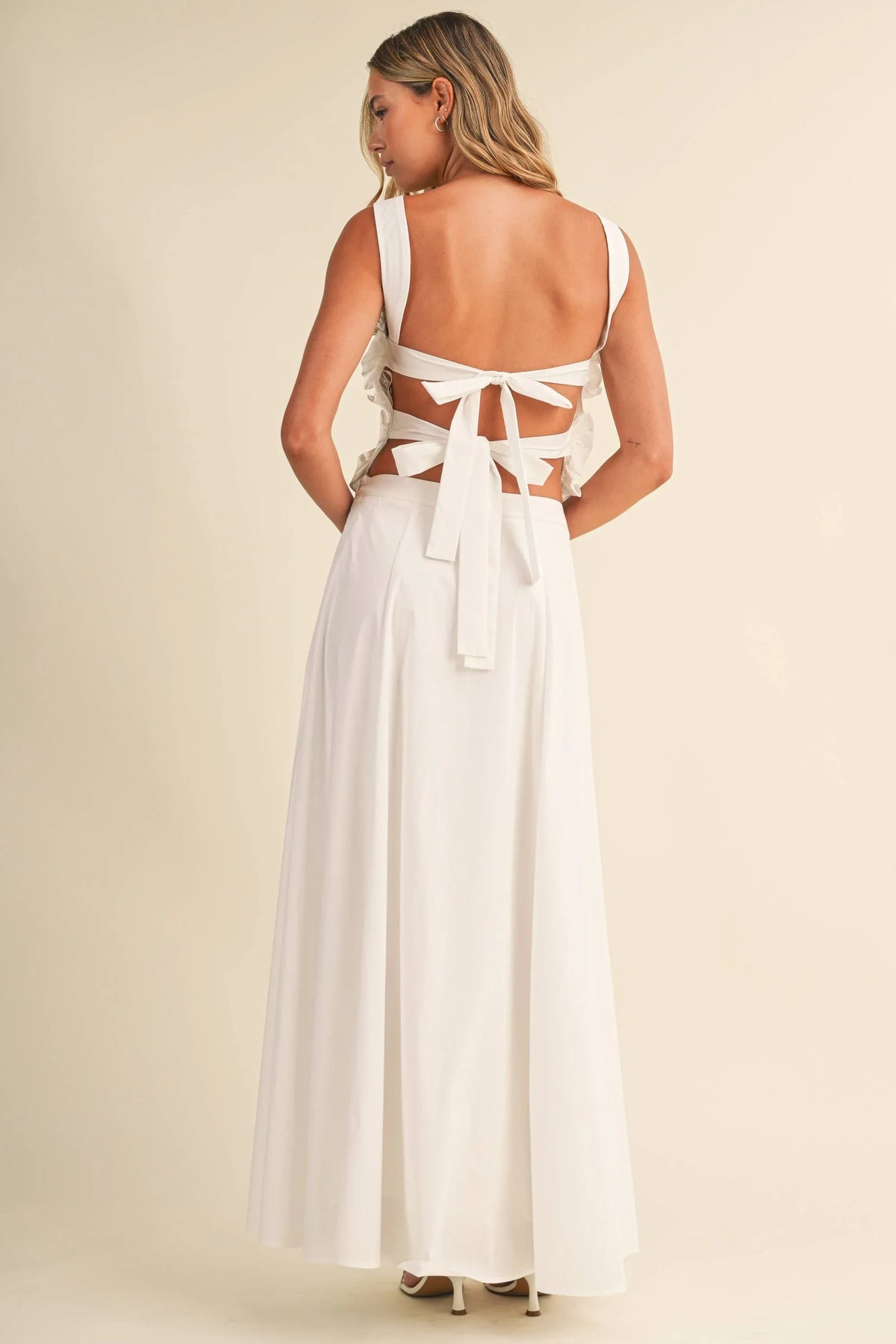 SMOCKING BACK TIED TOP AND A LINE MAXI SKIRT SET