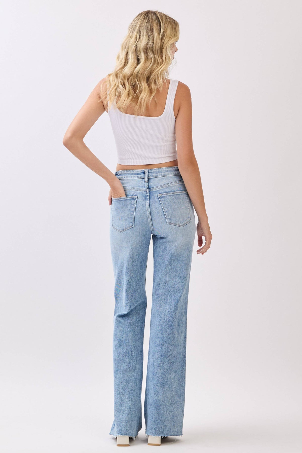 HIGH RISE STRETCH VINTAGE FLARE W/ RAW HEM JEANS