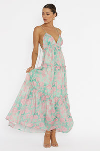 Open Floral Print Maxi Dress