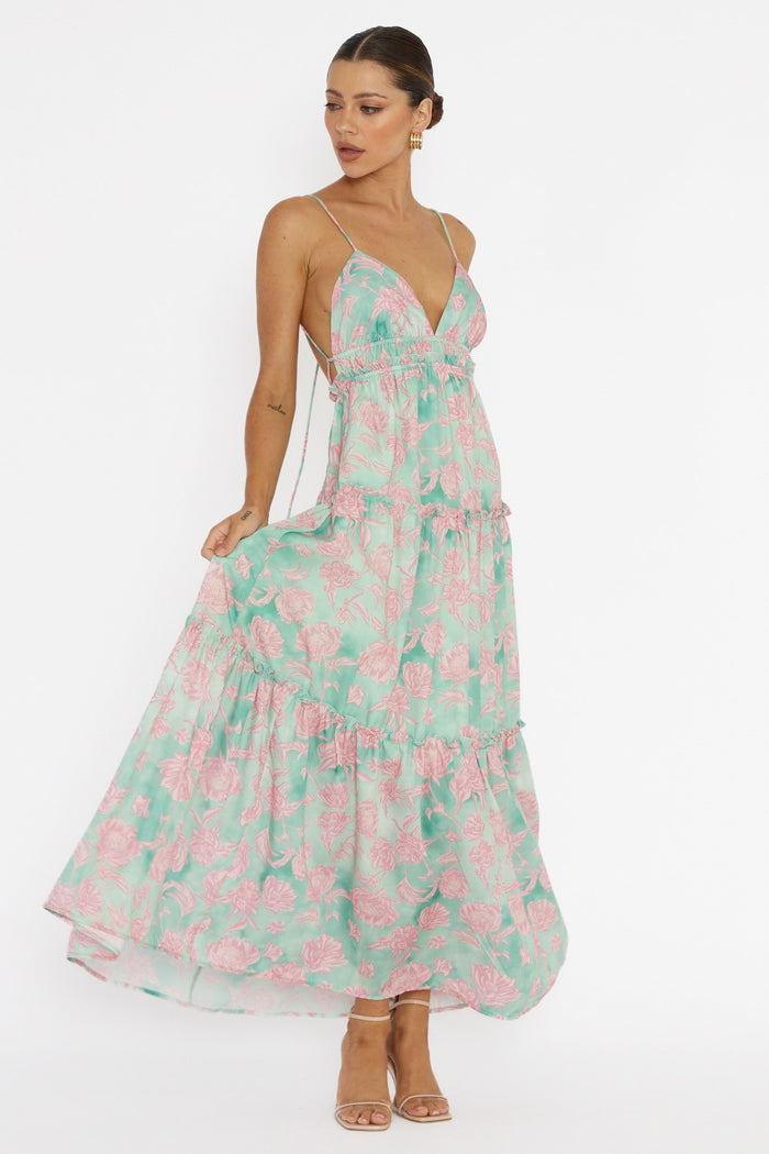 Open Floral Print Maxi Dress