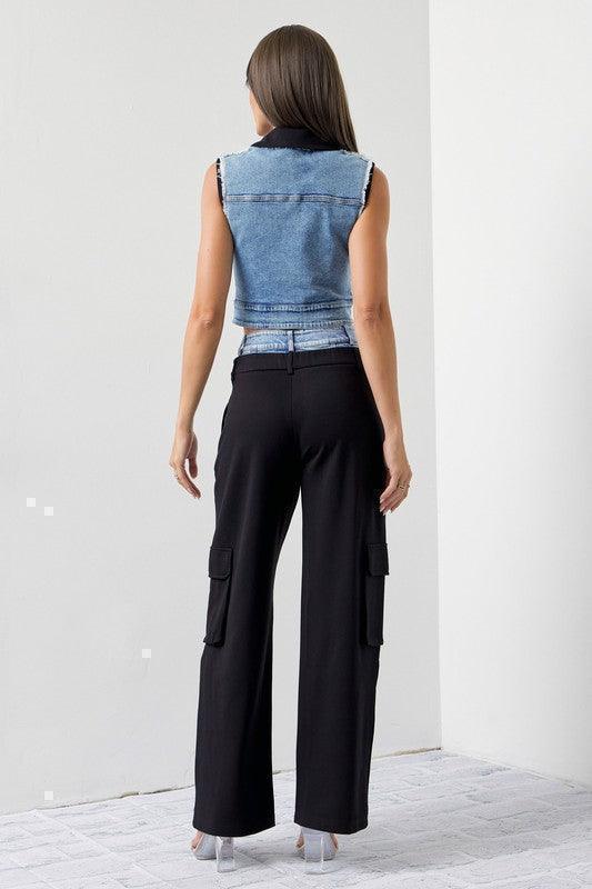 DENIM VEST WITH CARGO PANT TWO TONE SET PRIVILEGE