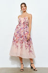 Sweetheart Strapless Floral Midi Dress PRIVILEGE