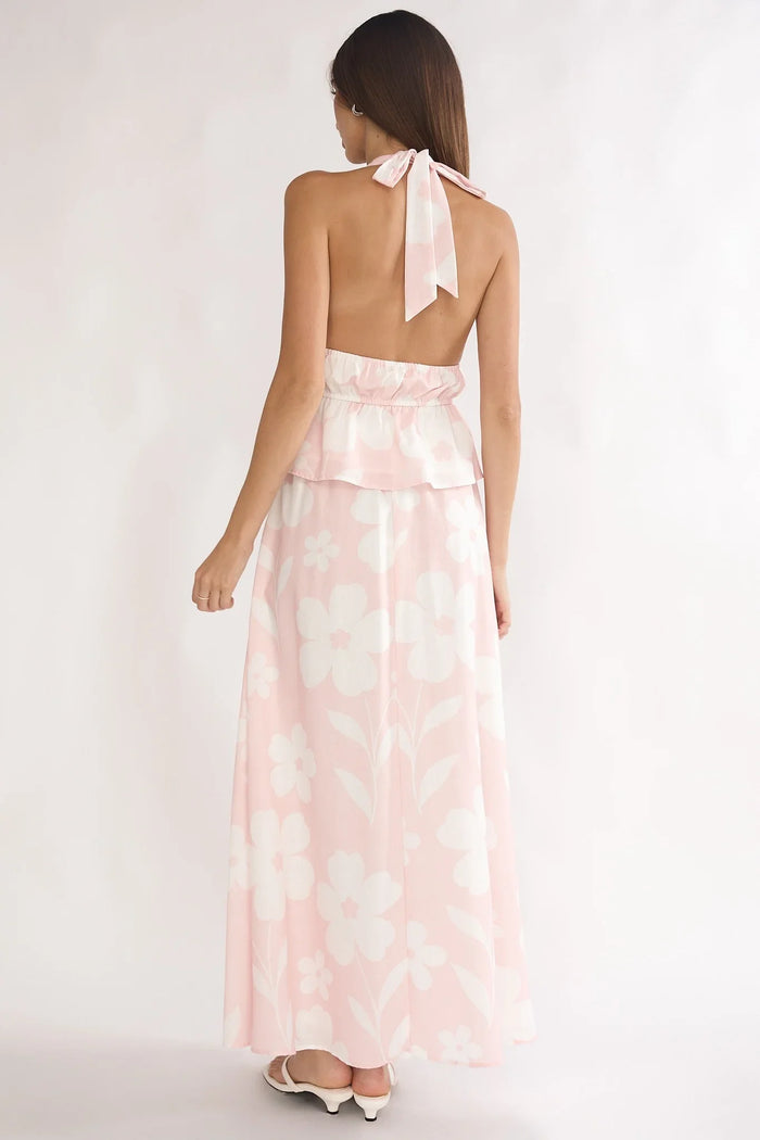 Halter Floral Top And Maxi Skirt Set