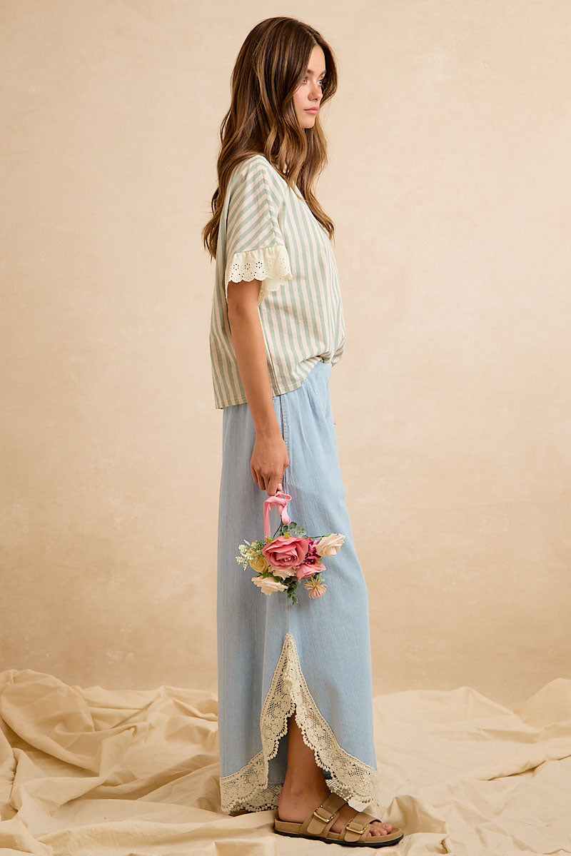 Wide Leg Crochet Lace with Tulip Hem Jeans
