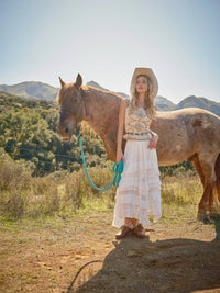 WESTERN BUCKLE STRAP EMBROIDERED DENIM TOP