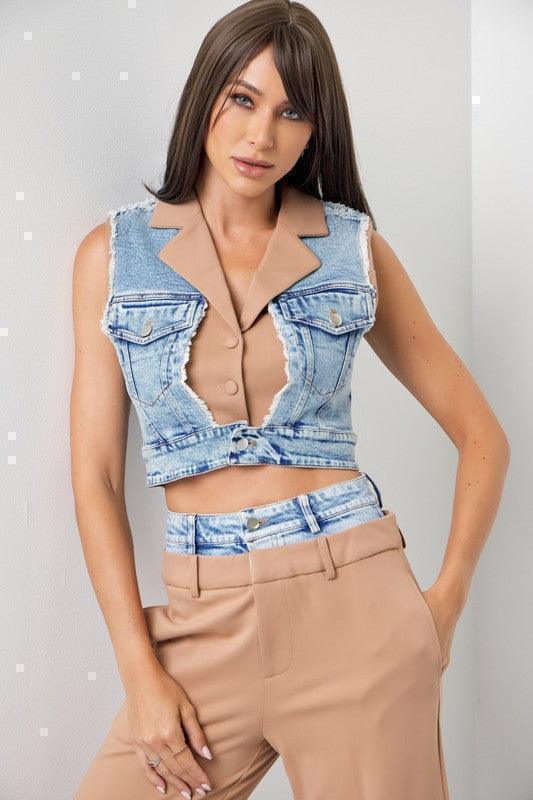 DENIM VEST WITH CARGO PANT TWO TONE SET PRIVILEGE