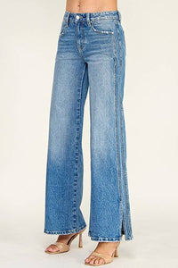 Mid Rise Wide Leg Jeans with Side Seam Detail — Medium Wash
