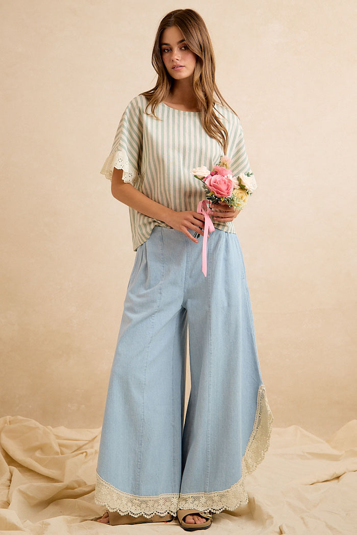 Wide Leg Crochet Lace with Tulip Hem Jeans