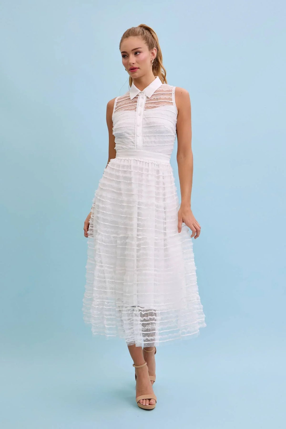 Make Me Sway Lace Sleeveless Midi Dress with Collar