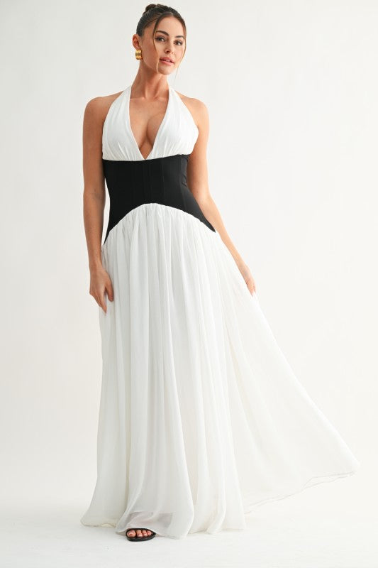 Contrast Halter Maxi Dress PRIVILEGE