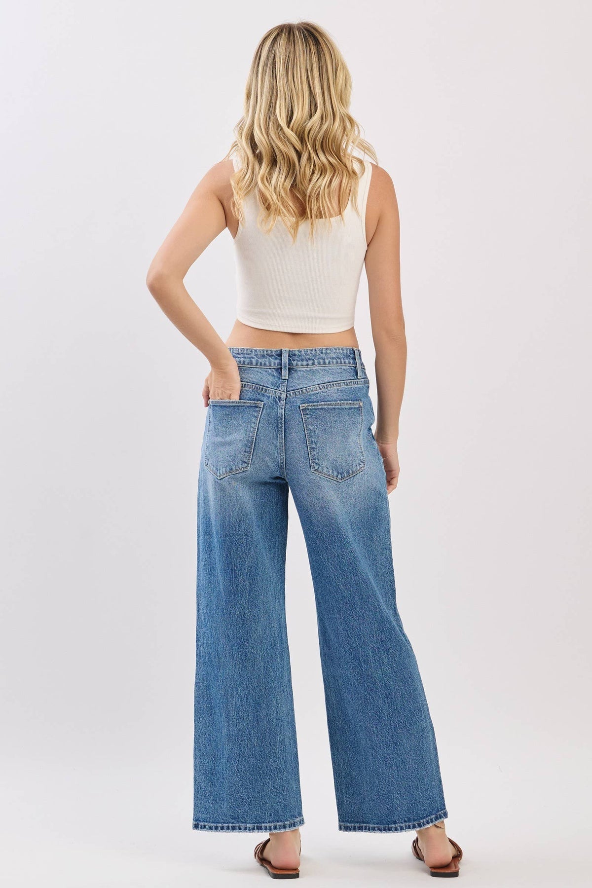 Mid Rise Comfort Relaxed Barrel Wide Leg Jeans