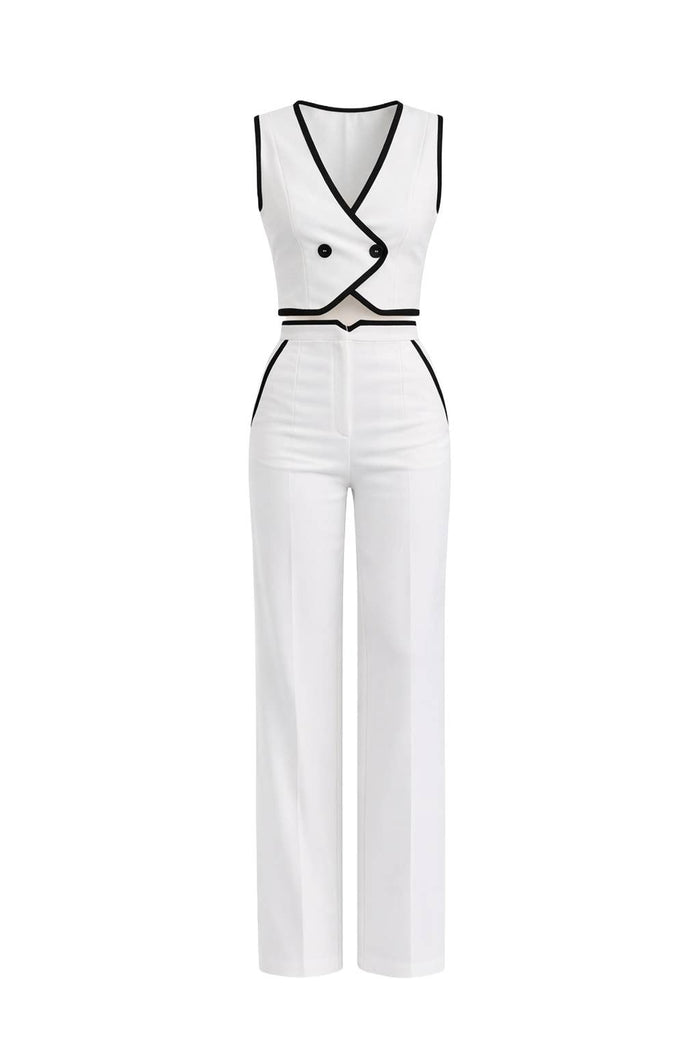 WOVEN VEST AND PANTS SET WITH CONTRAST DETAIL