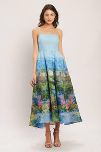 A printed woven midi dress