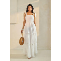 SHOULDER TIE SCALLOP MAXI DRESS
