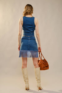 METAL EYELET LACE UP FITTED DENIM VEST