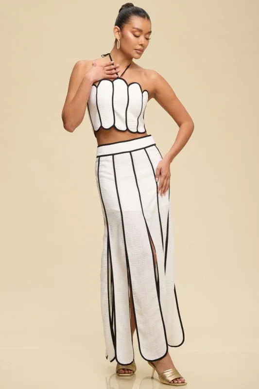 Piping Detail Skirt Set