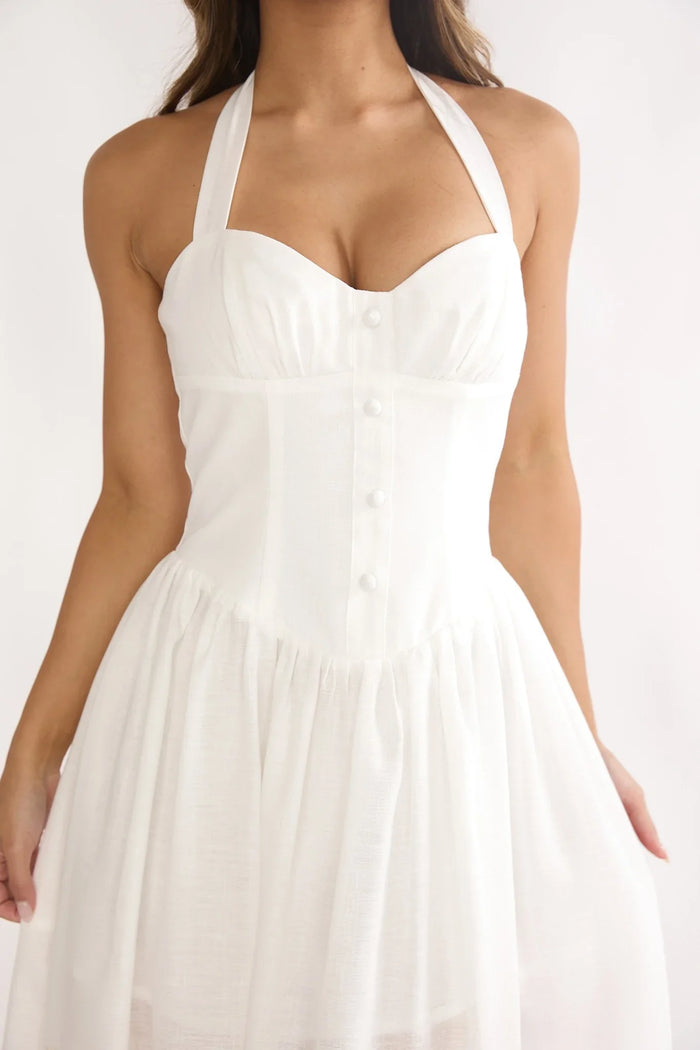 Sweetheart Halter Corset Floral Maxi Dress