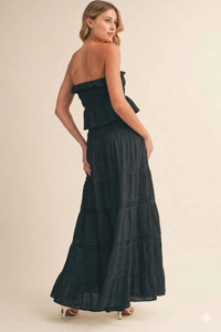 Strapless Eyelet Tiered Maxi Dress with Smocked Bodice
