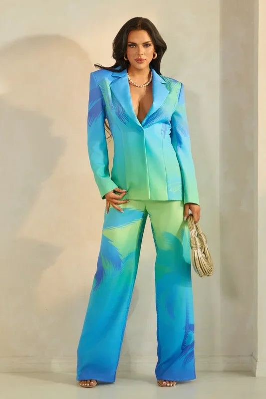 OMBRE WITH PALM TREE PRINT JACKET SET  - 2 PCS SET PRIVILEGE