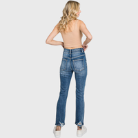 Destroyed Super High Rise Slim Straight Jeans — Medium Wash
