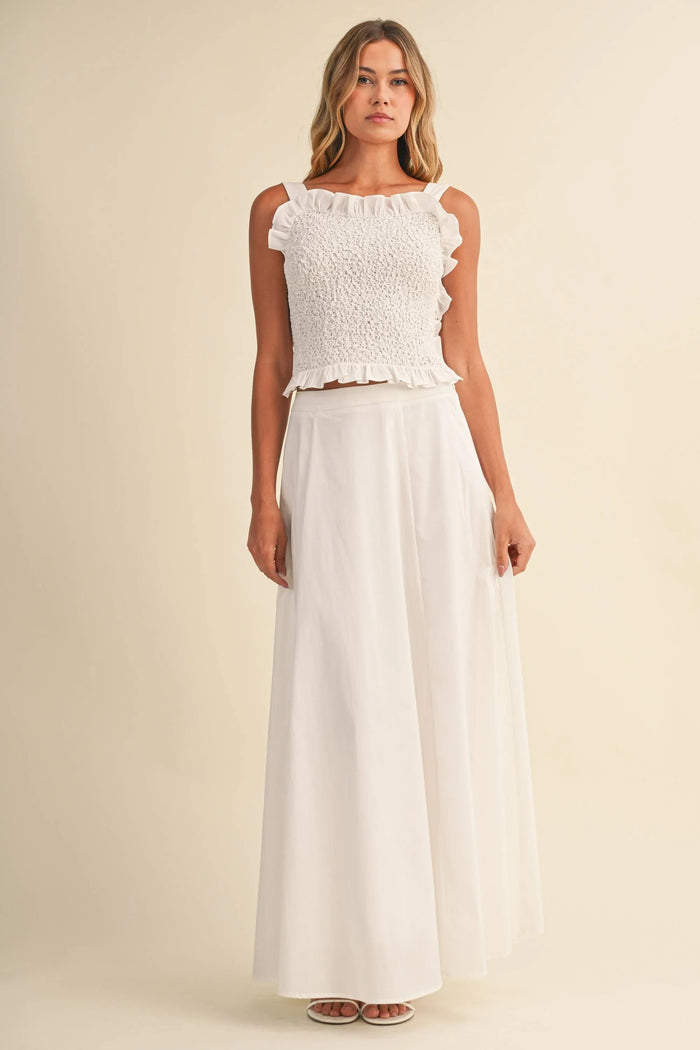 SMOCKING BACK TIED TOP AND A LINE MAXI SKIRT SET